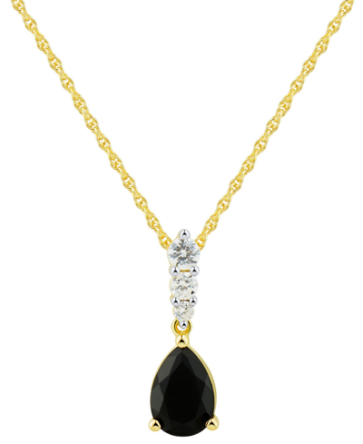 Macy's Onyx & Cubic Zirconia 18" Pendant Necklace In 14k Gold-plated Sterling Silver In Gold Over Silver