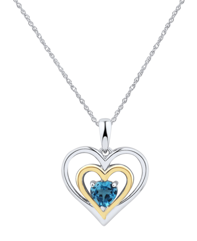 Macy's Swiss Blue Topaz Heart 18" Pendant Necklace (1/2 Ct. T.w.) In Sterling Silver And 14k Gold In Silver And Yellow Gold