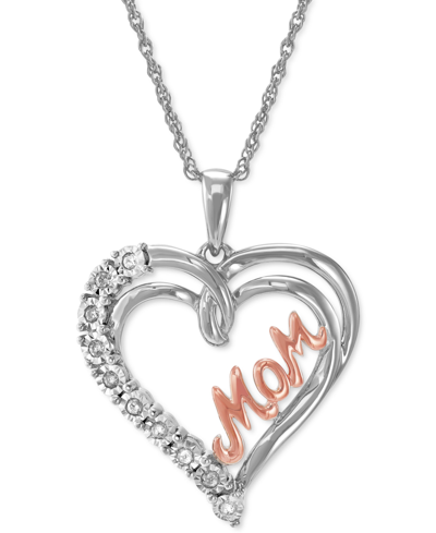 Macy's Diamond Heart Mom 18" Pendant Necklace (1/10 Ct. T.w.) In Sterling Silver And 14k Rose Gold-plate In Sterling Silver  Rose Gold-plate