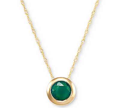 Macy's Birthstone 18" Bezel Pendant Necklace In 14k Gold In Emerald,yellow Gold