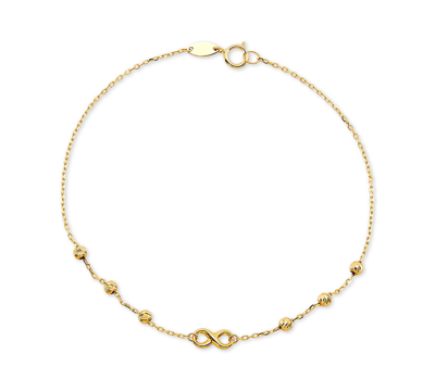 Macy's Diamond Infinity & Textured Bead Link Bracelet In 10k Gold In Yellow Gold