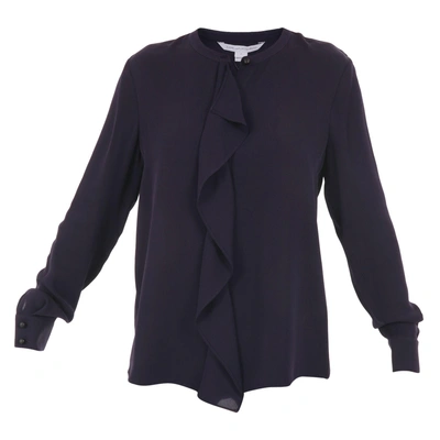 Diane Von Furstenberg Adelaide Silk Blouse With Front Ruffle Detail In Dark Violet