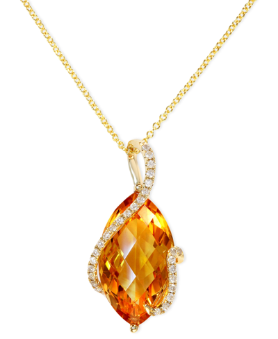 Effy Collection Sunset By Effy Citrine And Diamond (1/8 Ct. T.w.) Marquise Wrap Pendant In 14k Gold (also In Green A In Pink Amethyst