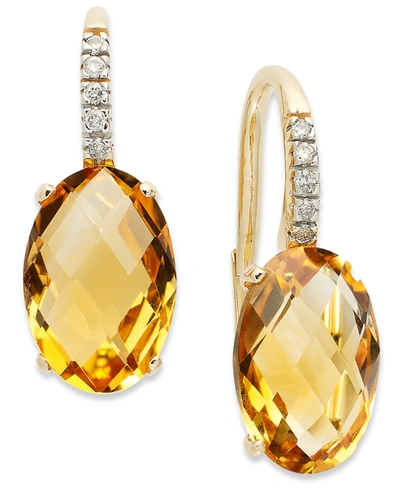 Macy's 14k Gold Earrings, Citrine (6 Ct. T.w.) And Diamond Accent Oval Leverback Earrings