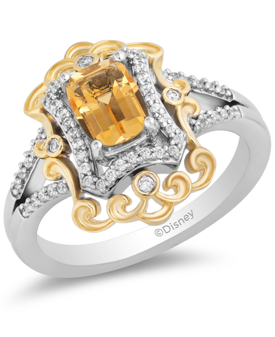 Enchanted Disney Fine Jewelry Citrine (7/8 Ct. T.w.) & Diamond (1/5 Ct. T.w.) Belle 30th Anniversary Ring In Sterling Silver & 14k In Sterling Silver  K Yelow Gold