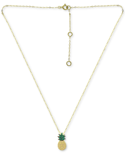 Giani Bernini Cubic Zirconia Pineapple Pendant Necklace In 18k Gold-plated Sterling Silver, 16" + 2" Extender, Cre In Green  Yellow Cz