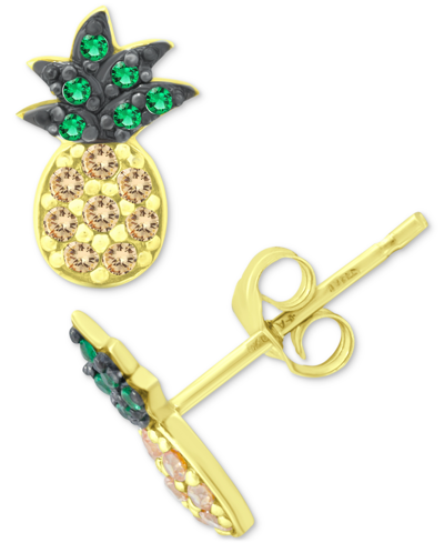 Giani Bernini Cubic Zirconia Pineapple Stud Earrings In 18k Gold-plated Sterling Silver, Created For Macy's In Green  Yellow Cz
