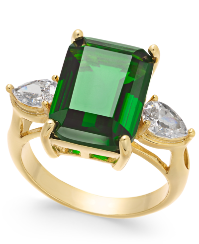 Charter Club Emerald Cut Crystal Ring In Silver Plate, Gold Or Rose Gold Plate, Created For Macy's In Green,gold