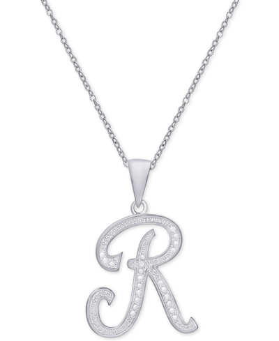 Macy's Diamond Accent Script 18" Initial Pendant Necklace In Silver Plate, Gold Plate & Rose Gold Plate In R,silver