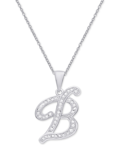 Macy's Diamond Accent Script 18" Initial Pendant Necklace In Silver Plate, Gold Plate & Rose Gold Plate In B,silver