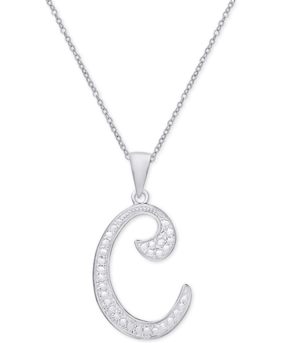 Macy's Diamond Accent Script 18" Initial Pendant Necklace In Silver Plate, Gold Plate & Rose Gold Plate In C,silver