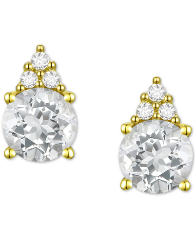 Macy's Gemstone & Diamond Accent Stud Earrings In White Topaz,yellow Gold