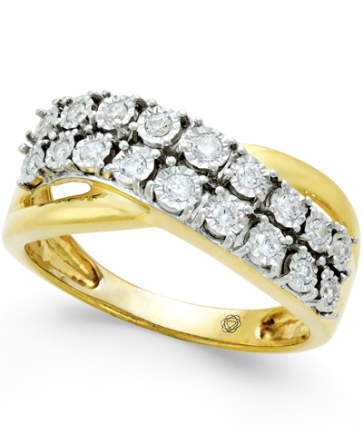 Macy's Diamond Two-row Crossover Ring (1/4 Ct. T.w.) In 10k White Or Yellow Gold
