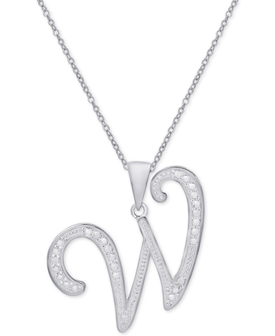 Macy's Diamond Accent Script 18" Initial Pendant Necklace In Silver Plate, Gold Plate & Rose Gold Plate In W,silver