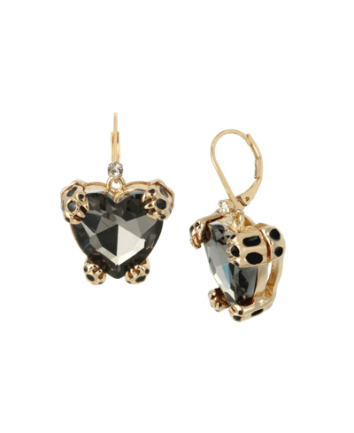 Betsey Johnson Leopard Heart Drop Earrings In Black Diamond
