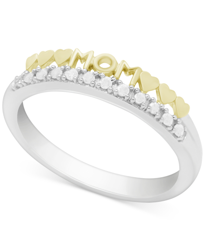 Macy's Diamond Mom Heart Ring (1/10 Ct. T.w.) In Sterling Silver & Gold-plate In Sterling Silver  Gold-plated Sterling Si