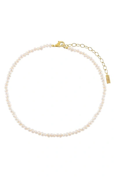 Adinas Jewels Tiny Pearl Cultured Freshwater Pearl Ankle Bracelet In 14k Gold Plated Sterling Silver In White/gold