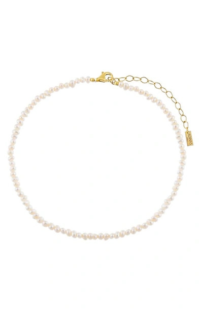 Adinas Jewels Tiny Pearl Cultured Freshwater Pearl Ankle Bracelet In 14k Gold Plated Sterling Silver In Pearl White