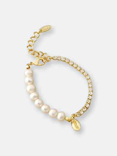 Ettika Cowrie Shell, Cultivated Freshwater Pearl Glass Bracelet In Gold