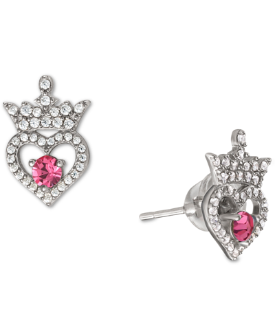 Disney Cubic Zirconia Princess Tiara Heart Stud Earrings In Sterling Silver In October