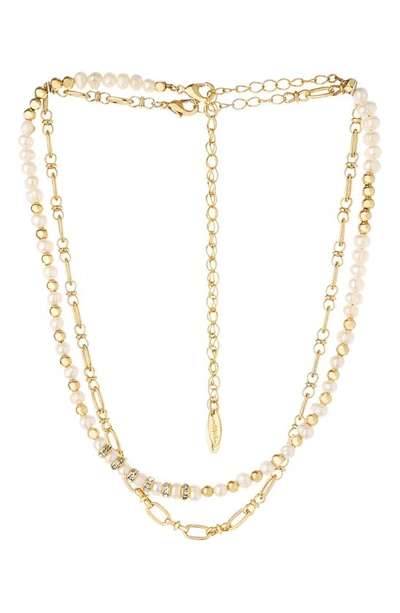 Ettika Set Of 2 Freshwater Pearl And Chain Necklaces In Gold-plated