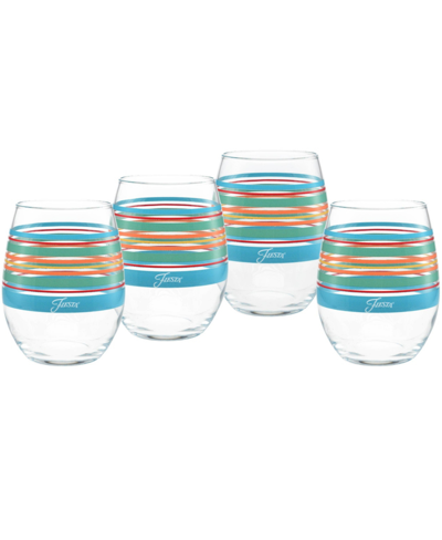 Fiesta Rainbow Radiance Stripes 15-ounce Stemless Wine Glass Set Of 4 In Poppy,daffodil,turquoise,scarlet,mea