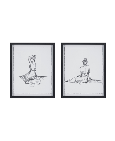 Madison Park Feminine Figures 2 Piece Deckle Edge Sketch Framed Wall Art Set, 17" X 21" In Black,white