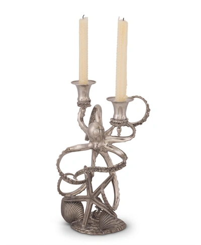 Vagabond House Two Taper Pewter Metal Octopus Candelabrum Candlestick Tall Centerpiece