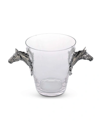 Vagabond House Hand-blown Glass Ice, Wine, Bucket With Solid Handcraft Pewter Horse Head Equestrian Bit Handles