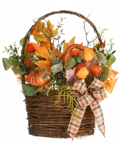 National Tree Company 15" Harvest Wall Basket Decor In Brown