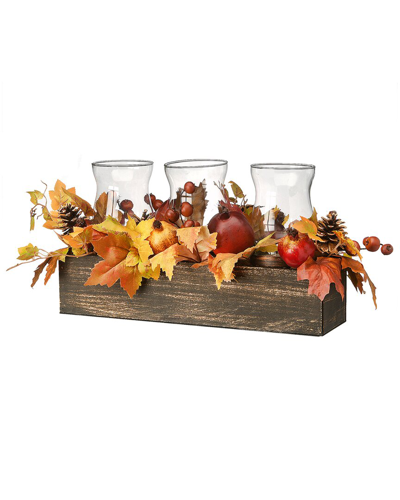 National Tree Company 24" Maple Leaves Candleholder Centerpiece In Brown