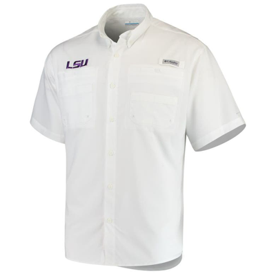 Columbia Men's Lsu Tigers Pfg Tamiami Shirt In White