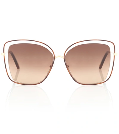 Chloé Poppy Cat-eye Acetate And Gold-tone Sunglasses In Havana