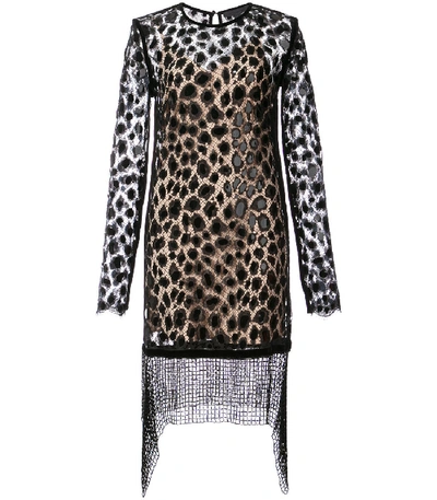 Alexander Wang Leopard Lace Long Sleeve Dress In Black Multi