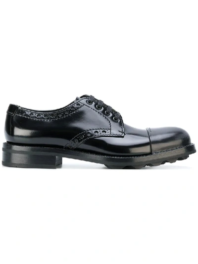 Prada Contrast-toe Lace-up Leather Brogues In Black