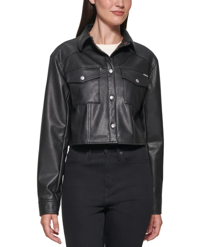 Calvin Klein Jeans Est.1978 Cropped Faux Leather Jacket In Black