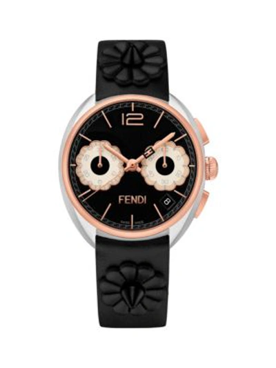 Fendi Momento Flowerland Stainless Steel Chronograph Leather Strap Watch In Two Tone