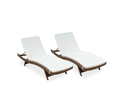 Noble House Farron Cushion Adjustable Lounges (set Of 2) In Ivory