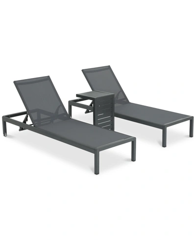 Noble House Westlake Outdoor Chaise Lounge And C-shaped Side Table In Grey