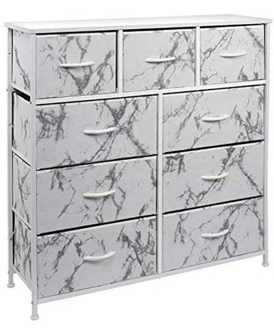 Sorbus 9-drawers Chest Dresser In White Frame/white Marble