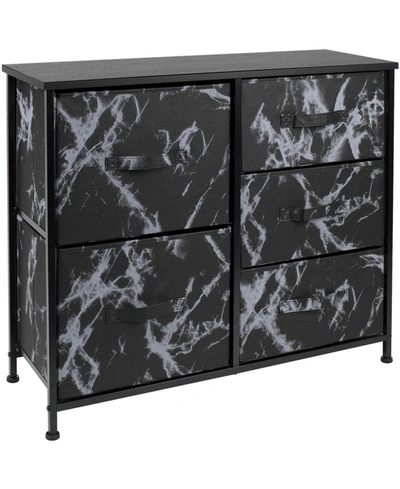 Sorbus 5-drawers Chest Dresser In Black Frame/black Marble