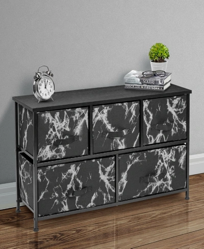 Sorbus 5-drawer Storage Chest Dresser In Black Frame/black Marble