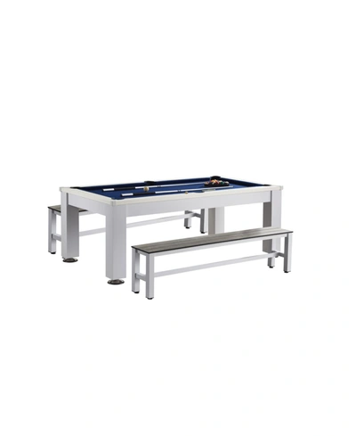 Hb Home Esterno Outdoor 4- Pc. Pool Table Set (table, Dining/ping Pong Top And 2 Benches) In White