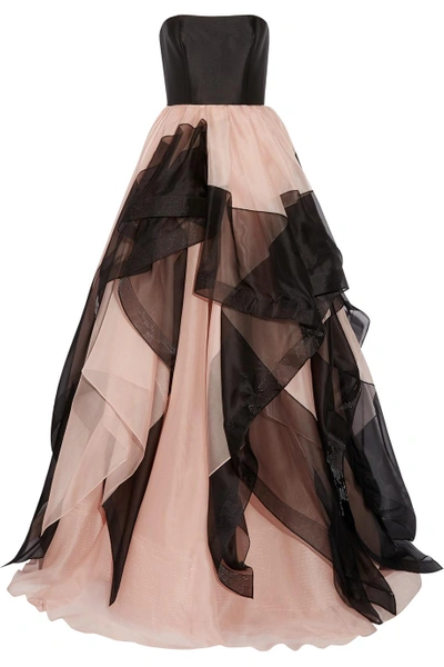 Reem Acra Strapless Layered Silk-faille And Tulle Gown