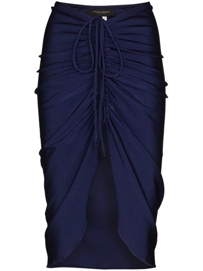 Adriana Degreas Ruched High-waisted Pencil Skirt In Navy
