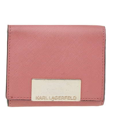 Pre-owned Karl Lagerfeld Pink Saffiano Leather Trifold Wallet