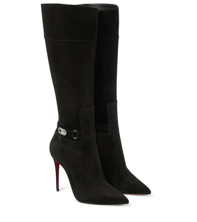 Christian Louboutin Lock Kate Suede Tall Red Sole Boots In Black