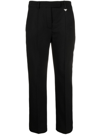 Prada Cropped Wool Trousers In Black