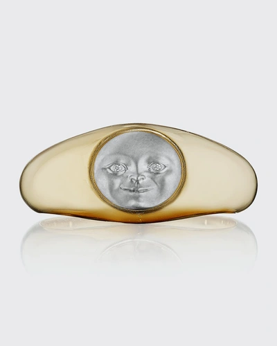 Anthony Lent Platinum And Gold Traveling Moon Face Ring With Diamonds In Yg