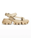 Prada Lambskin Grip Thunder-sole Sport Sandals In Desert Beige
